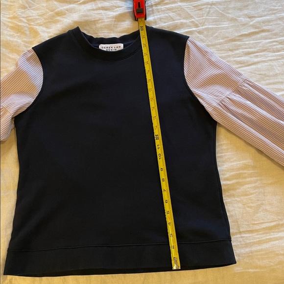 Derek Lam Black Mixed Media Top with Pink Striped Sleeves. - Picture 4 of 8